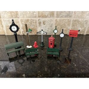 11 Piece VTG Dept. 56 Metal Park Bench Lot‎ Christmas Accessories Made in Taiwan